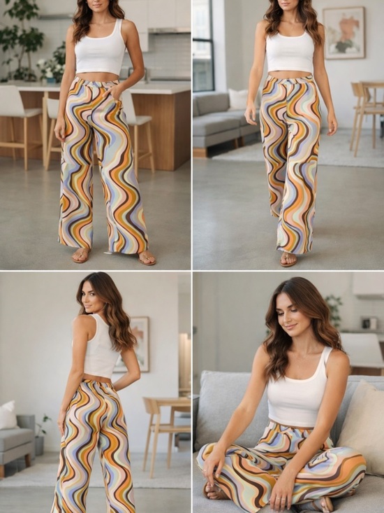 Urban Outfitters Pants - Urban Outfitters Retro Wave Print Wide Leg Pants Size S Y2K Groovy
